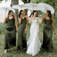 Simple Green Spaghetti Straps Cross Back Satin Bridesmaid Dresses Online, BL99