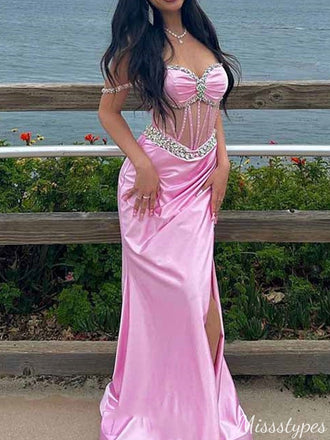 Sexy Off-shoulder Beadings Mermaid Long Prom Dress Ideas, Evening Party Dresses,ZX619