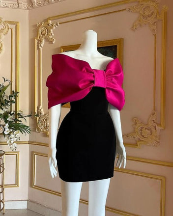 Charming New Rose Pink Bow Strapless Mini Party Homecoming Dresses,HM198