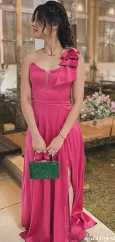 Elegant One-shoulder Notched A-line Long Prom Dress Ideas, Evening Party Dresses,ZX622
