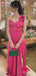 Elegant One-shoulder Notched A-line Long Prom Dress Ideas, Evening Party Dresses,ZX622
