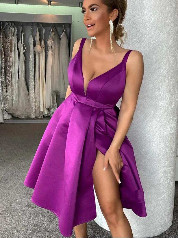 Grape Sexy V-Neck Empire A-Line Mini New Arrival Homecoming Dresses,HM178