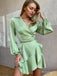 Classy Mint-Green Full Sleeve Pleat Mini Women Homecoming Dresses,HM97