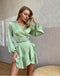 Classy Mint-Green Full Sleeve Pleat Mini Women Homecoming Dresses,HM97