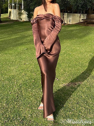 Elegant Off-shoulder Sweetheart Full Sleeve Mermaid Long Prom Dress Ideas, Evening Party Dresses,ZX624
