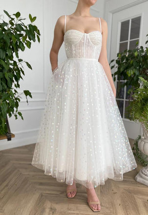 Sparkly Sweetheart Empire White Tea-Length Fashion Prom Dresses,ZX177
