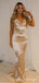 Vintage Champagne Cowl Spaghetti Strap Mermaid Floor-Length Long Prom Evening Dress,ZX370