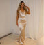 Vintage Champagne Cowl Spaghetti Strap Mermaid Floor-Length Long Prom Evening Dress,ZX370