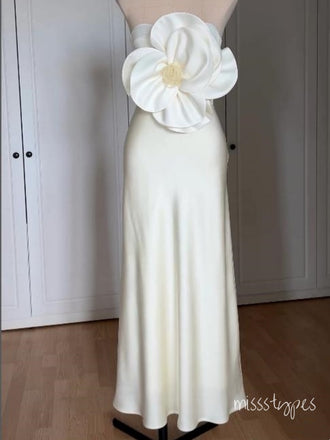 Unique White Flower Strapless Mermaid Sheath Women Evening Prom Evening Dress,ZX235