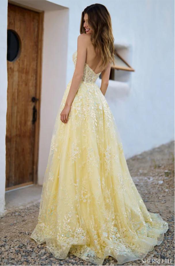 Pretty Lemon Strapless Side Slit Tulle Appliqued Floor-Length Long Prom Evening Dress,ZX353