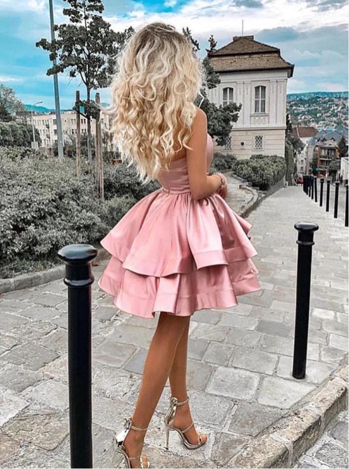 Women Pink One Shoulder Ball Gown Soft Mini New Arrival Homecoming Dresses,HM126