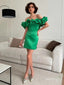 Simple Green Satin Off Shoulder Ruffle Mini New Arrival Homecoming Dresses,HM111