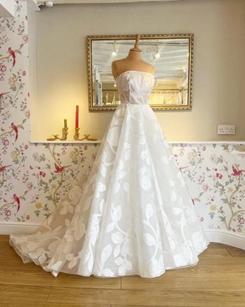 White Appliqued Strapless A-Line Ball Gown Women Evening Prom Evening Dress,ZX234