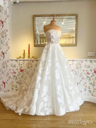 White Appliqued Strapless A-Line Ball Gown Women Evening Prom Evening Dress,ZX234