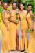 New Arrival Sexy Yellow Side Slit Spaghetti Strap Mermaid Women Floor-Length Bridesmaid Dresses Online, BL160