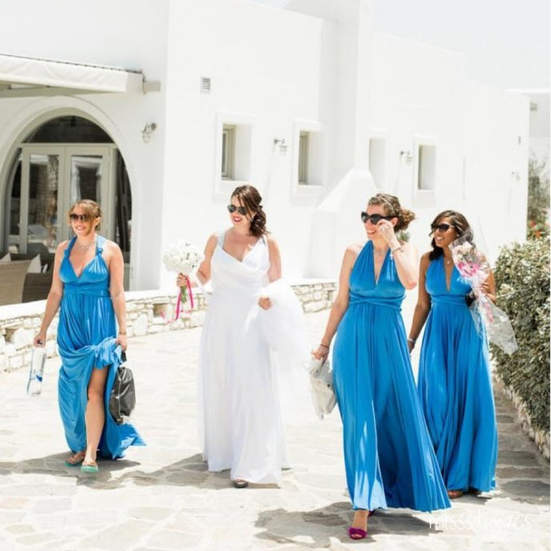 Soft Unique Blue Halter V-Neck Empire Bridesmaid Dresses Online, BL71