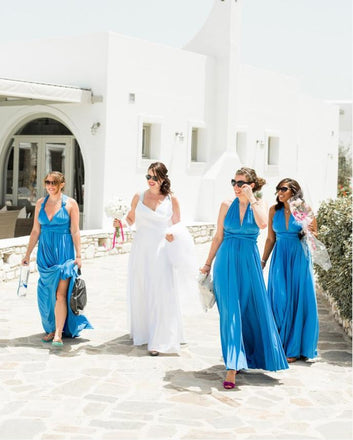 Soft Unique Blue Halter V-Neck Empire Bridesmaid Dresses Online, BL71