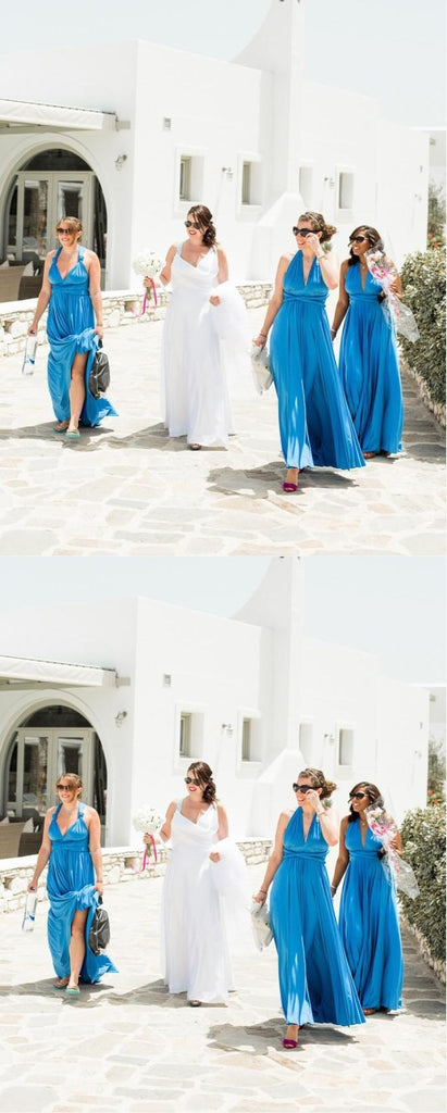 Soft Unique Blue Halter V-Neck Empire Bridesmaid Dresses Online, BL71