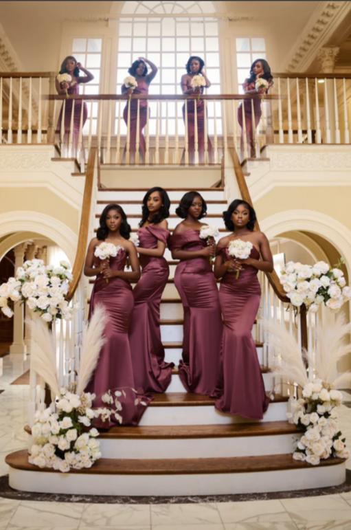 Mismatched Sexy Burgundy Soft Satin Mermaid Women Floor-Length Bridesmaid Dresses Online, BL161