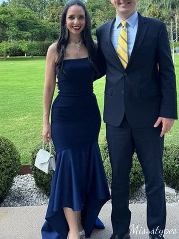Formal Straight Across Strapless Mermaid Long Prom Dress Ideas, Evening Party Dresses,ZX636