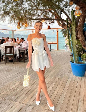 Unique New White Bodycon Strapless Mini New Arrival Homecoming Dresses,HM143