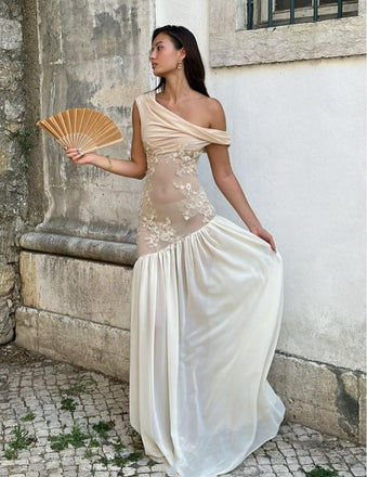 Cozy Appliqued Bodycon Designed Off Shoulder Champagne Lace Long Prom Evening Dress,ZX269