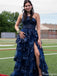 Elegant One-shoulder Lace A-line Long Prom Dress Ideas, Evening Party Dresses,ZX638