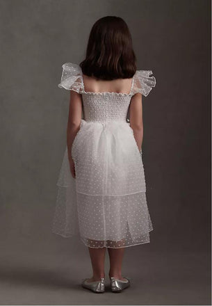 White Off Shoulder Beautiful Tulle Layered Long Little Flower Girl Dresses, ET53