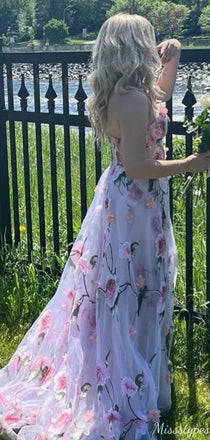 Gorgeous Spaghetti Strap V-neck A-line Long Prom Dress Ideas, Evening Party Dresses,ZX640