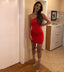 Simple One Shoulder Red Bodycon Women Flower Mini Party Homecoming Dresses,HM289