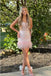 Sparkly Beading Feather See Through Pink Mini New Arrival Homecoming Dresses,HM163