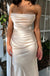 Sexy Beige Women Strapless Mermaid Satin Long Prom Evening Dress,ZX359