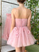 Pearl Pink Strapless Tulle Flower Appliqued Mini New Arrival Homecoming Dresses,HM175