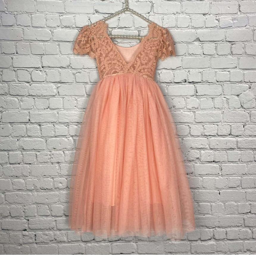 Pretty Pink Cap Shoulder Tulle A-Line Princess Little Flower Girl Dresses, ET64