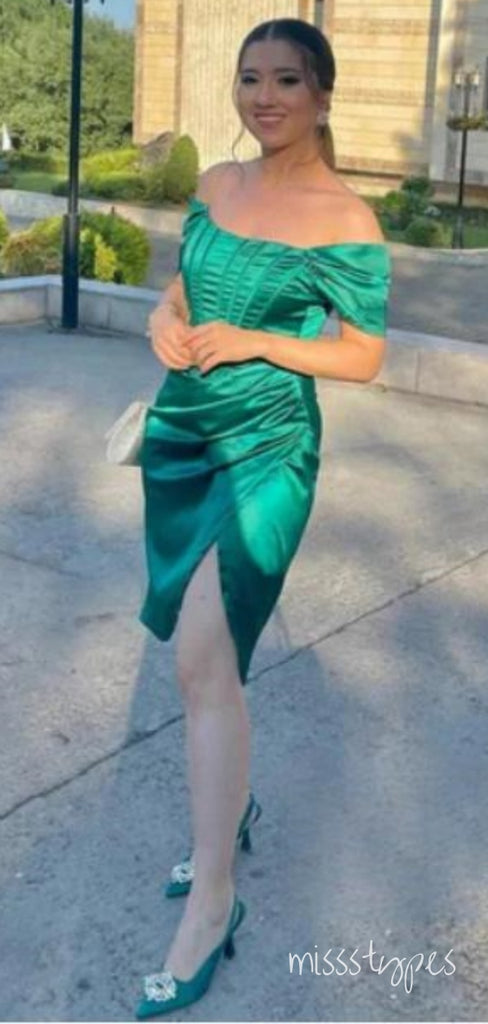 Emerald Off Shoulder Herringbone Side Slit New Arrival Homecoming Dresses,HM185