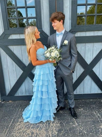 Pretty Blue A-line Sweetheart Long Prom Dress Ideas, Evening Party Dresses,ZX467