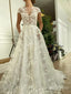 Elegant Yarn Tulle Empire White Appliqued A-Line Fashion Wedding Dresses,HS75