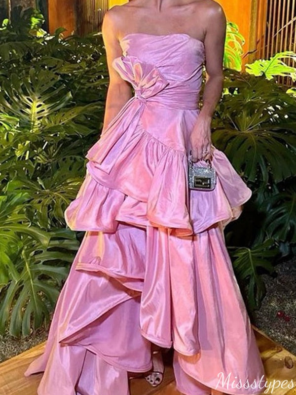 Elegant Straight Across Strapless A-line Long Prom Dress Ideas, Evening Party Dresses,ZX652