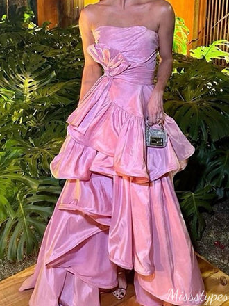 Elegant Straight Across Strapless A-line Long Prom Dress Ideas, Evening Party Dresses,ZX652