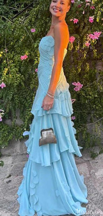 Casual Straight Across Strapless A-line Long Prom Dress Ideas, Evening Party Dresses,ZX653