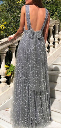 Gorgeous V-neck Backless A-line Long Prom Dress Ideas, Evening Party Dresses,ZX654