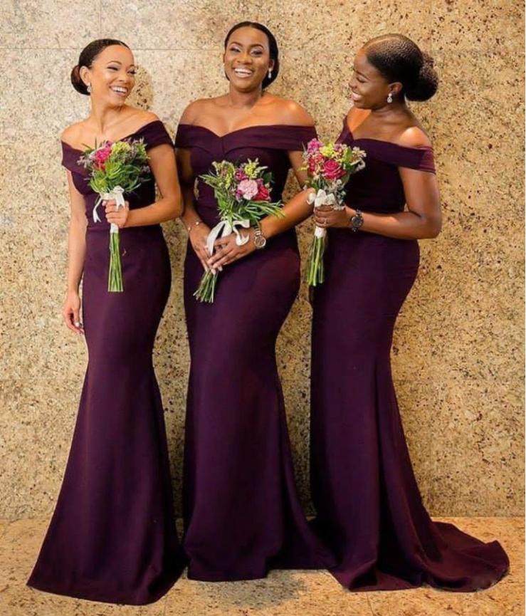 Elegant Grape Off Shoulder Mermaid Satin Floor-Length Bridesmaid Dresses Online, BL174