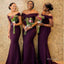 Elegant Grape Off Shoulder Mermaid Satin Floor-Length Bridesmaid Dresses Online, BL174