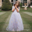 Cute Half Sleeve Floor-Length Flower Appliqued Tulle A-Line Princess Cute Little Flower Girl Dresses, ET62