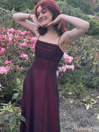 Casual Spaghetti Strap Straight Across A-line Long Prom Dress Ideas, Evening Party Dresses,ZX655