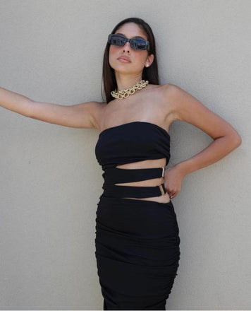 Unique Black Women Mermaid Strapless Tea-Length Long Prom Evening Dress,ZX337
