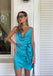 Alluring Sky-Blue Spaghetti Strap Pleat Satin Women Mini Party Homecoming Dresses,HM249