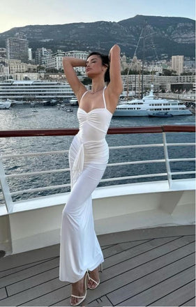 White Sheath Spaghetti Strap Pleat Long Women Evening Prom Evening Dress,ZX238