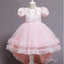 Trendy Blushing Pink Tulle High Low Princess Appliqued Little Flower Girl Dresses, ET57