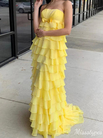 Elegant Straight Across Strapless Column Long Prom Dress Ideas, Evening Party Dresses,ZX658